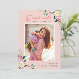 Pastel Chic Floral Blushing Girl Foto Abschluss Ankündigung