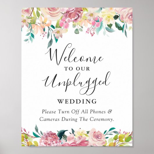 Pastel Chic Floral Unplugged Wedding Ceremony Sign Poster (Vorne)