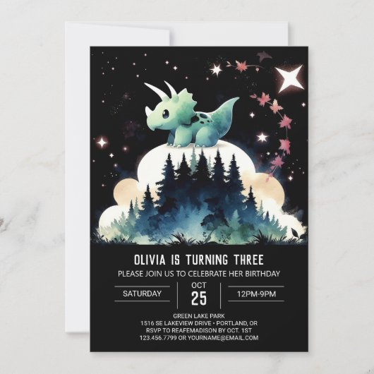 Pastel Chic Triceratops Geburtstag Einladung (Vorderseite)