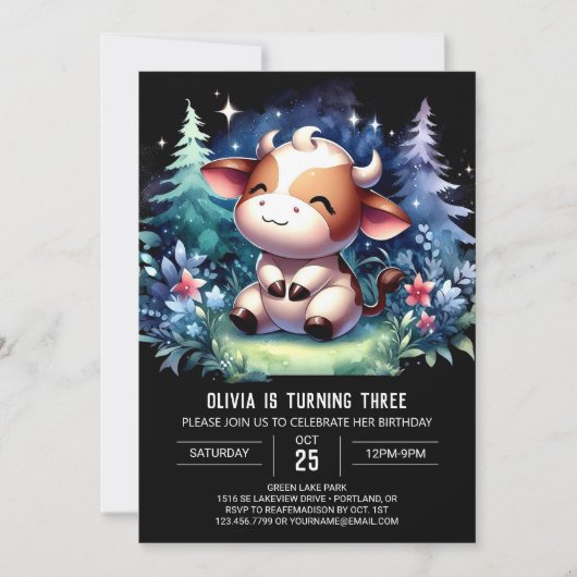 Pastel Children Cow Geburtstag Einladung (Vorderseite)