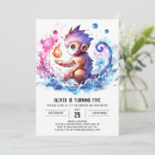 Pastel Children Monkey zum Geburtstag Einladung (Stehend Vorderseite)