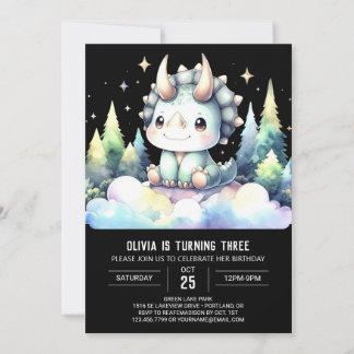 Pastel Children Triceratops Geburtstag Einladung