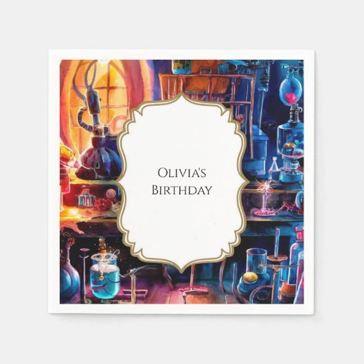 Pastel Children's Magic Scientist zum Geburtstag Serviette (Vorderseite)