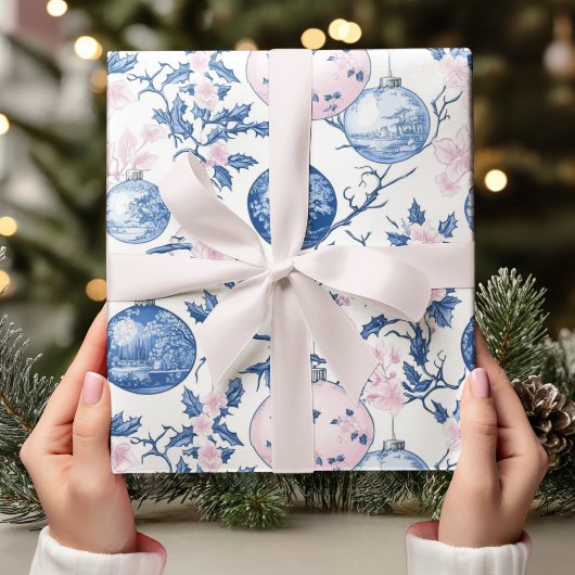 Pastel Chinoiserie Blue & Pink Weihnachtsschmuck Geschenkpapier