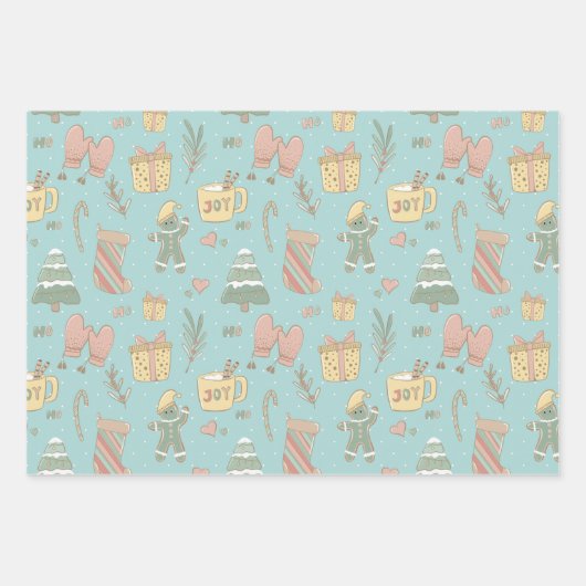 Pastel Christmas Geschenk Wrap Geschenkpapier Set (Vorderseite)