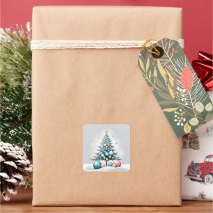 Pastel Christmas Oversized Blue Pink Ornaments Quadratischer Aufkleber