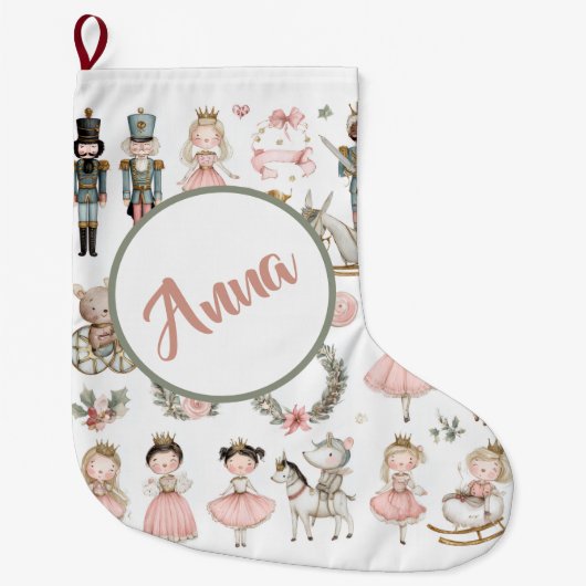 Pastel Christmas Pattern Custom Name Stocking Großer Weihnachtsstrumpf (Vorderseite)