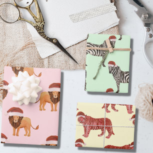 Pastel Christmas Safari Tiere   Lion Zebra Tiger Geschenkpapier Set