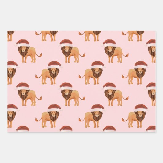Pastel Christmas Safari Tiere | Lion Zebra Tiger Geschenkpapier Set (Vorderseite)