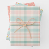 Pastel Christmas Snowmen Stars Plaid Geschenkpapier Set (Beispiel)