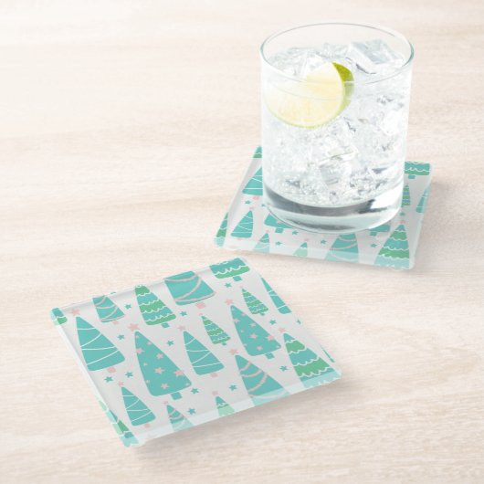 Pastel Christmas Tree Forest Glasuntersetzer (Schrägansicht)