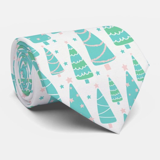 Pastel Christmas Tree Forest Krawatte (Gerollt)