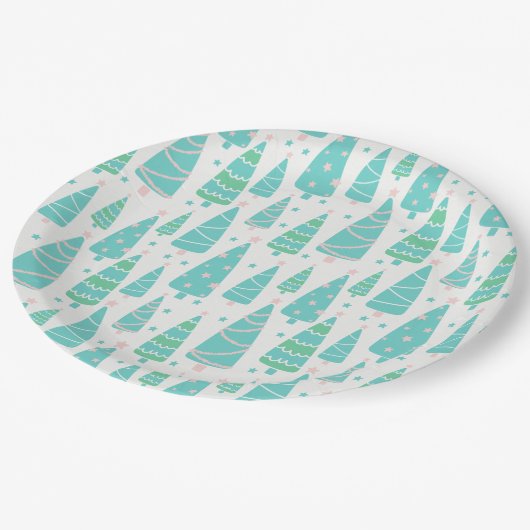 Pastel Christmas Tree Forest Pappteller (Schrägansicht)