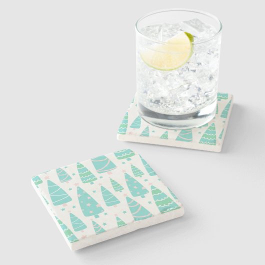 Pastel Christmas Tree Forest Steinuntersetzer (Seitenansicht)