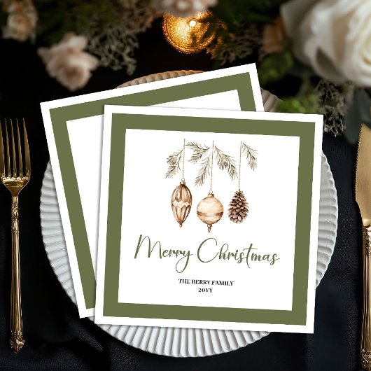 Pastel Christmas Tree Minimal Family Name Napkins Serviette