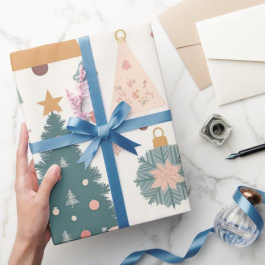 Pastel Christmas Tree Ornaments Holiday Geschenkpapier (Schenken)