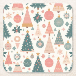 Pastel Christmas Tree Ornaments Holiday Rechteckiger Pappuntersetzer