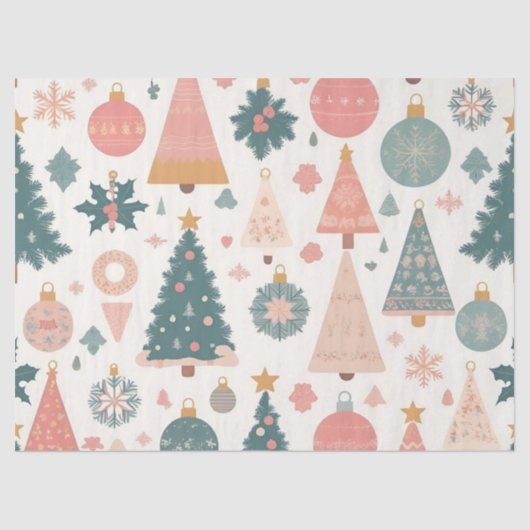 Pastel Christmas Tree Ornaments Holiday Seidenpapier (Vorderseite)