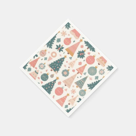Pastel Christmas Tree Ornaments Holiday Serviette (Ecke)