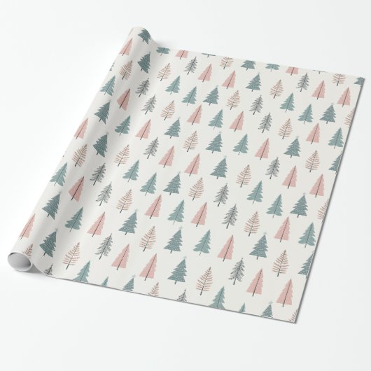 Pastel Christmas Tree Pattern Geschenkpapier (Ungerollt)