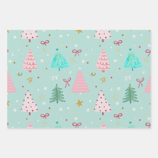 Pastel Christmas Tree Wrapping Paper Geschenkpapier Set (Vorderseite 2)