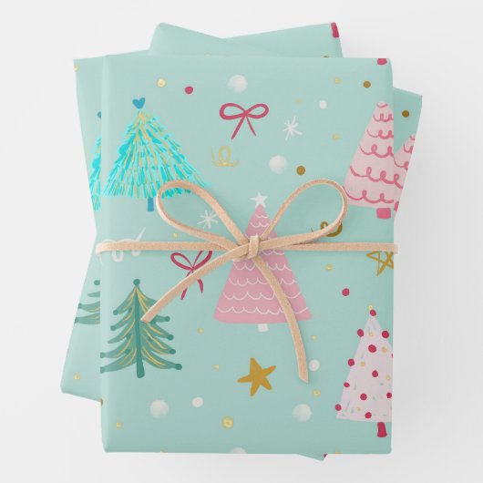 Pastel Christmas Tree Wrapping Paper Geschenkpapier Set (Beispiel)