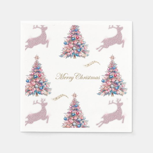 Pastel Christmas Trees and Reindeer Christmas Serviette (Vorderseite)