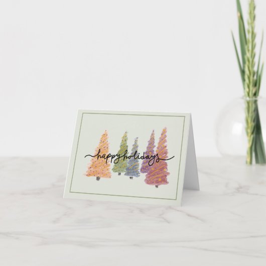 Pastel Christmas Trees “Happy Holidays” Card Dankeskarte (Vorderseite)