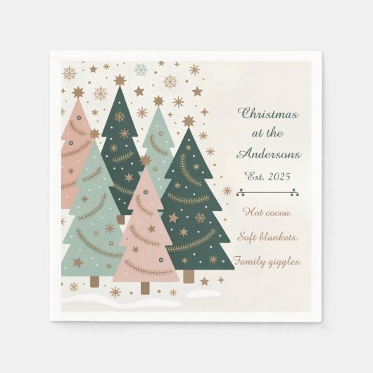 Pastel Christmas Trees Personalized Holiday Serviette (Vorderseite)