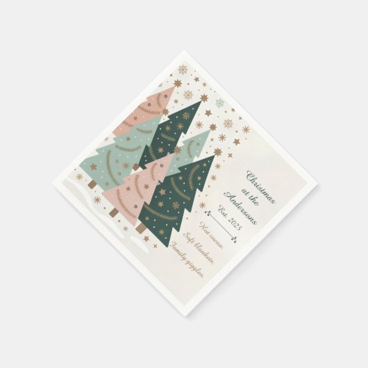 Pastel Christmas Trees Personalized Holiday Serviette (Ecke)