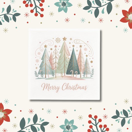 Pastel Christmas Trees Serviette