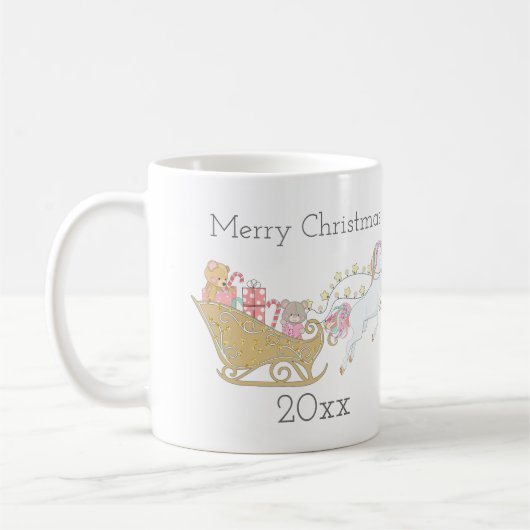 Pastel Christmas Unicorn Santa's Sleigh Kaffeetasse (Links)