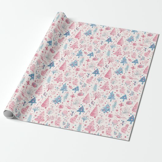 "Pastel Christmas Wonderland Pattern" Geschenkpapier (Ungerollt)