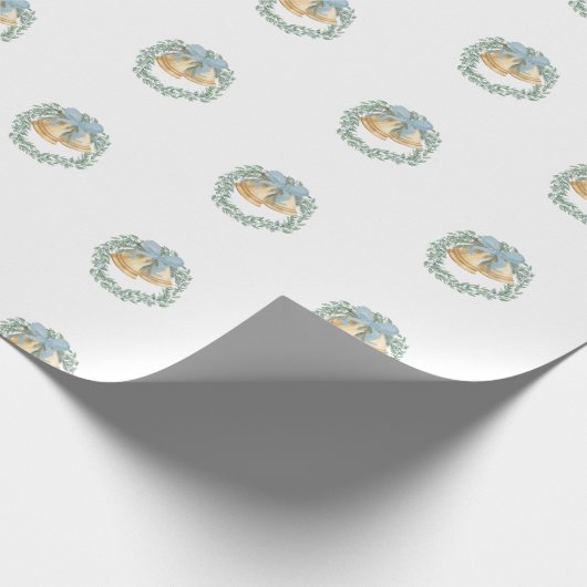 Pastel Christmas Wreath Blue Bow Geschenk Geschenkpapier (Ecke)
