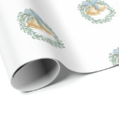 Pastel Christmas Wreath Blue Bow Geschenk Geschenkpapier (Rolleneckpunkt)