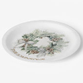 Pastel Christmas Wreath & Custom Name Paper Plates Pappteller (Schrägansicht)