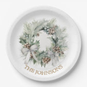 Pastel Christmas Wreath & Custom Name Paper Plates Pappteller (Vorderseite)