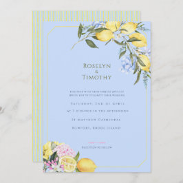 Pastel Citrus Blue Watercolor Floral Wedding Einladung