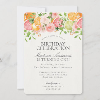Pastel Citrus Floral Kleine Süsse Geburtstagsparty Einladung