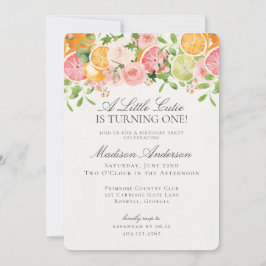 Pastel Citrus Floral Kleine Süsse Geburtstagsparty Einladung