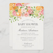 Pastel Citrus Floral Kleine Süsse Kinderdusche Einladung (Vorne/Hinten)