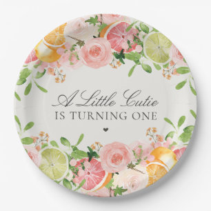 Pastel Citrus Floral Kleine Süsse Kinderdusche Pappteller