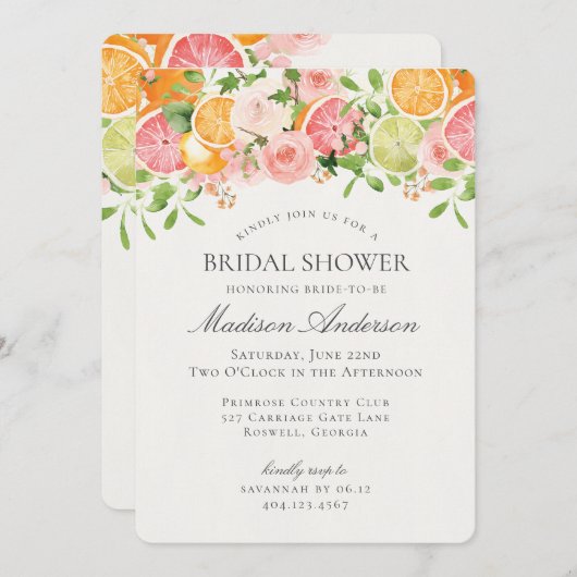 Pastel Citrus Floral Main Squeeze Brautparty Einladung (Vorne/Hinten)