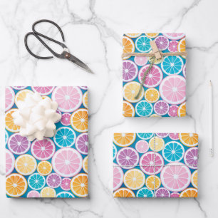 Pastel Citrus Fruchtmuster Geschenkpapier Set