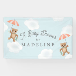 Pastel Classic Teddy Bear Peach Blue Baby Dusche Banner