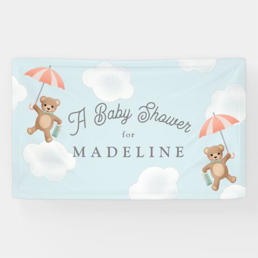 Pastel Classic Teddy Bear Peach Blue Baby Dusche Banner (Horizontal)
