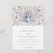 Pastel Classy Verziert Watercolor Peacock Wedding Einladung (Vorne/Hinten)