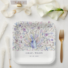 Pastel Classy Verziert Watercolor Peacock Wedding Pappteller