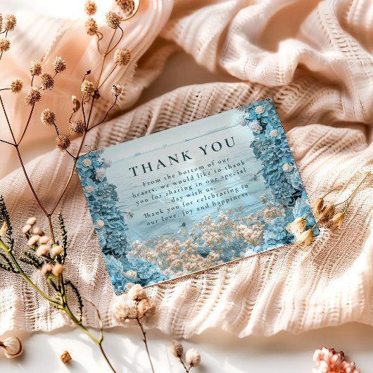 Pastel Coastal Blue Florals Wedding Dankeskarte