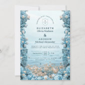 Pastel Coastal Blue Florals Wedding Einladung (Vorderseite)